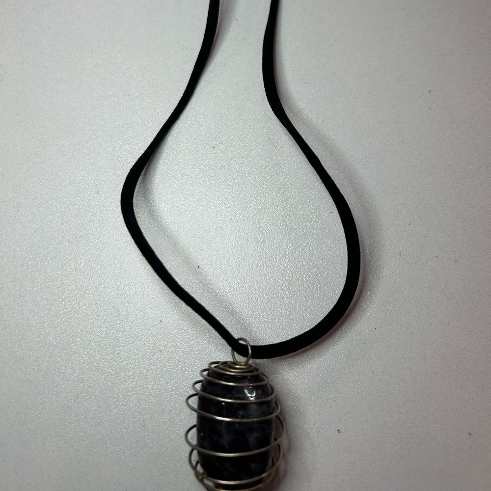 Silver and Black Wire-Wrapped Crystal Necklace